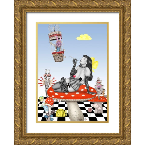 Alice Wonderland Gold Ornate Wood Framed Art Print with Double Matting by Horwath, Sara