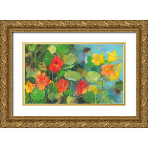 Nasturtium 2 Gold Ornate Wood Framed Art Print with Double Matting by Botman, Loes
