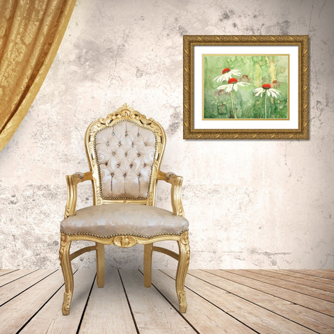 Echinacea one Gold Ornate Wood Framed Art Print with Double Matting by Clema
