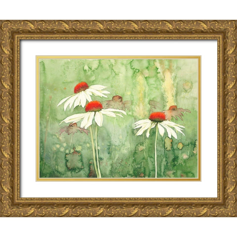 Echinacea one Gold Ornate Wood Framed Art Print with Double Matting by Clema