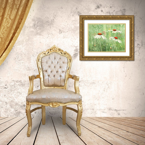 Echinacea two Gold Ornate Wood Framed Art Print with Double Matting by Clema