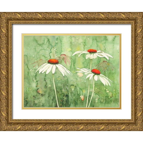 Echinacea two Gold Ornate Wood Framed Art Print with Double Matting by Clema