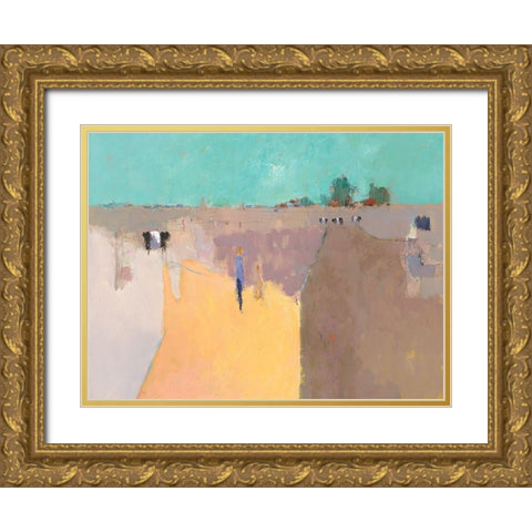 Looking at Cows Gold Ornate Wood Framed Art Print with Double Matting by Groenhart, Jan