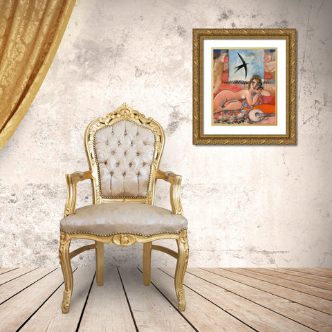 En chaque francaise sommeille une parisienne Gold Ornate Wood Framed Art Print with Double Matting by Hanniet, Marc