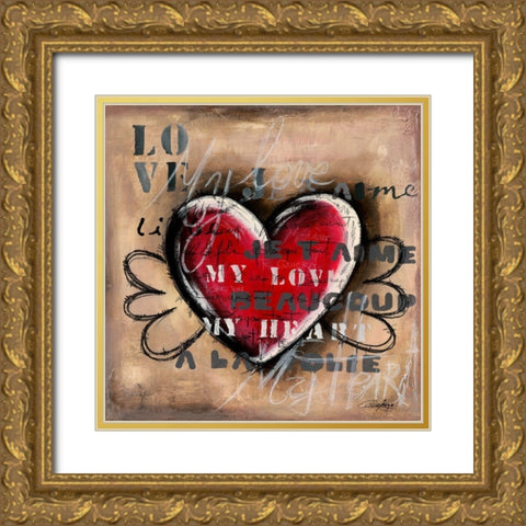 Coeur Aile Gold Ornate Wood Framed Art Print with Double Matting by Mougin, Carine