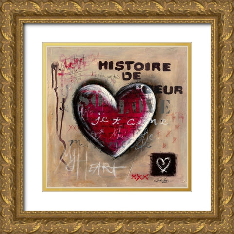Histoire de Coeursâ€¦ Gold Ornate Wood Framed Art Print with Double Matting by Mougin, Carine