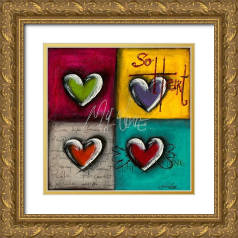 Coeurs en Couleurs II Gold Ornate Wood Framed Art Print with Double Matting by Mougin, Carine