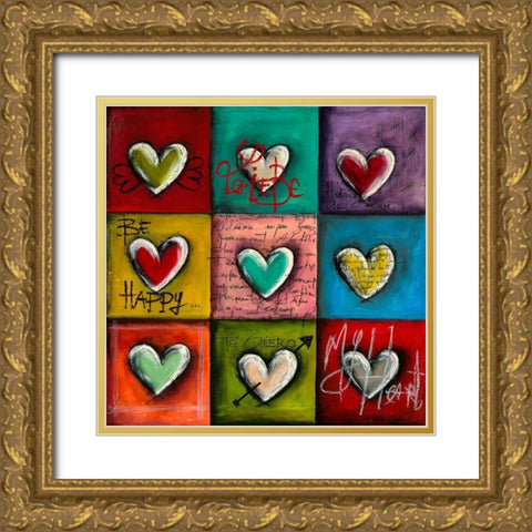 Coeurs en Couleurs III Gold Ornate Wood Framed Art Print with Double Matting by Mougin, Carine
