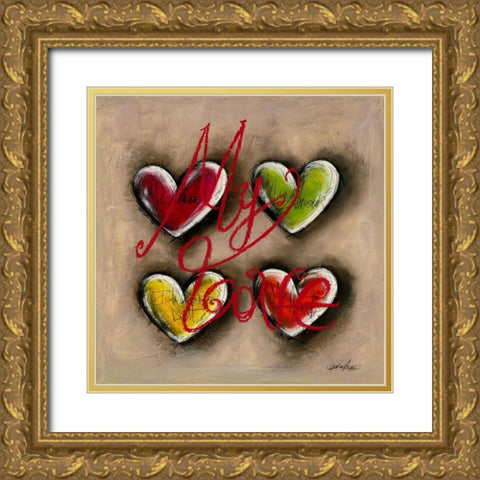 My Love Gold Ornate Wood Framed Art Print with Double Matting by Mougin, Carine