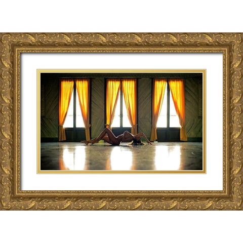 Hot Curtains Gold Ornate Wood Framed Art Print with Double Matting by Milillo, Marco