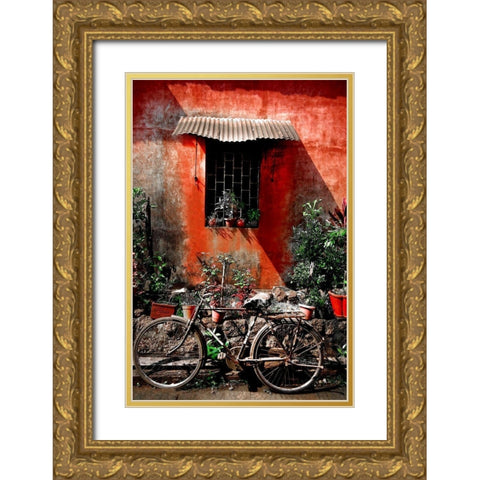 Indian Bicycle Gold Ornate Wood Framed Art Print with Double Matting by Copeland, Gill