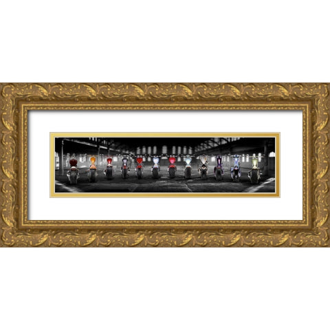 Bike Parade Gold Ornate Wood Framed Art Print with Double Matting by Hillert, Peter