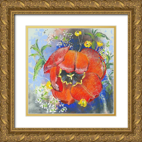Rote Tulpe Gold Ornate Wood Framed Art Print with Double Matting by Botman, Loes