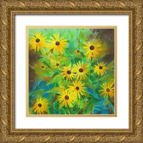 Helianthus Annuus Gold Ornate Wood Framed Art Print with Double Matting by Botman, Loes