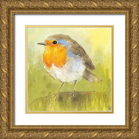 Rotkehlchen Gold Ornate Wood Framed Art Print with Double Matting by Botman, Loes