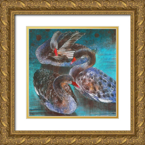 Schwarze Schwane Gold Ornate Wood Framed Art Print with Double Matting by Botman, Loes