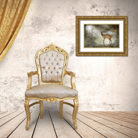 Young Deer Gold Ornate Wood Framed Art Print with Double Matting by Visser, Michiel