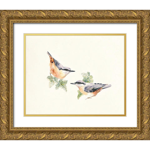 Nuthatches Gold Ornate Wood Framed Art Print with Double Matting by Mayes, Hilary