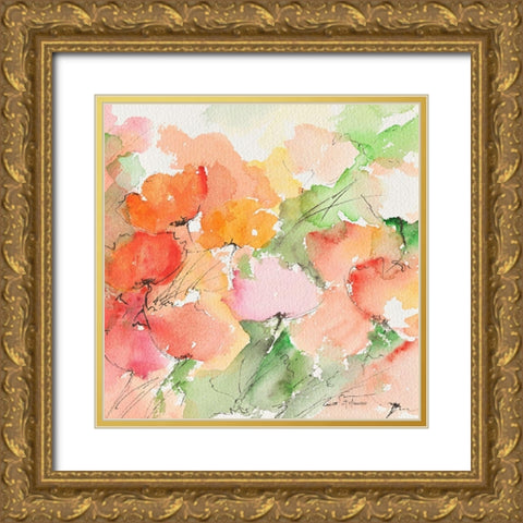 Coquelicots Gold Ornate Wood Framed Art Print with Double Matting by Manero, Annie