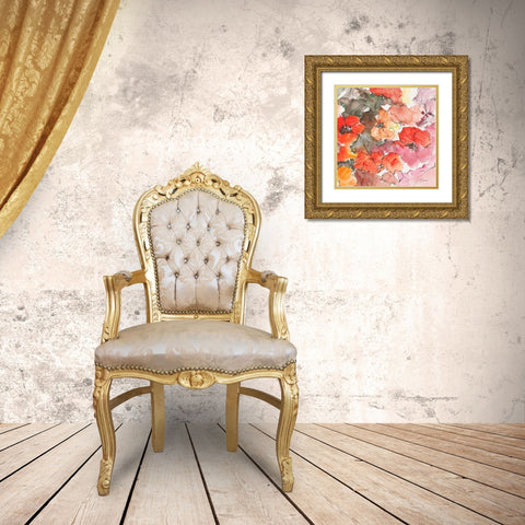 Floraison rouge Gold Ornate Wood Framed Art Print with Double Matting by Manero, Annie