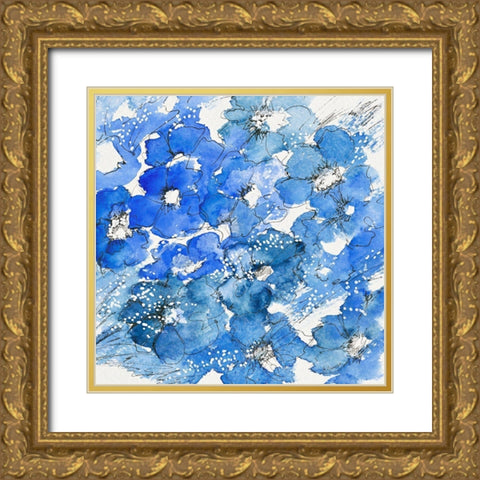 Bouquet bleu Gold Ornate Wood Framed Art Print with Double Matting by Manero, Annie