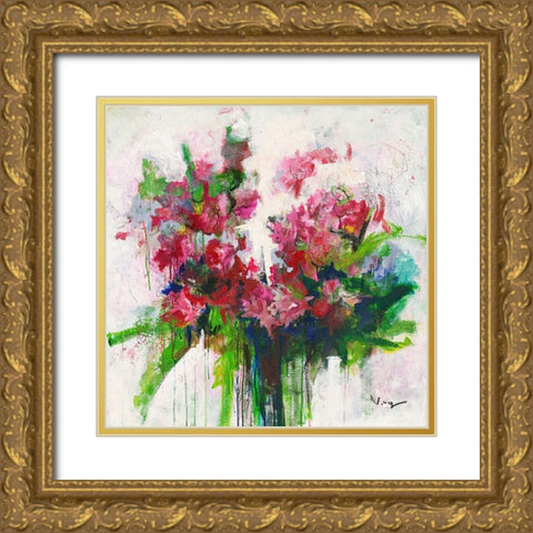 Fuchsia Gold Ornate Wood Framed Art Print with Double Matting by Mayer, Verena