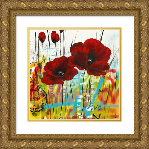 Pavot abstrait - next Level I Gold Ornate Wood Framed Art Print with Double Matting by Zacher-Finet, Isabelle