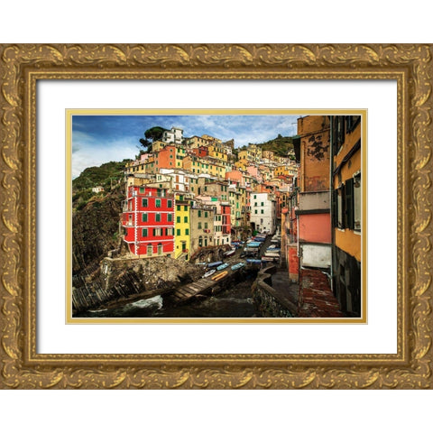Cinque Terre Gold Ornate Wood Framed Art Print with Double Matting by Ronin