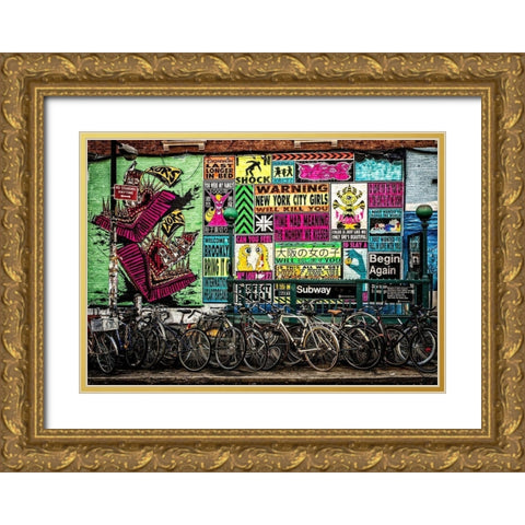 New York Street Art Gold Ornate Wood Framed Art Print with Double Matting by Ronin