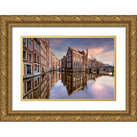 Coucher de soleil sur Amsterdam Gold Ornate Wood Framed Art Print with Double Matting by Bertrande, Arnaud