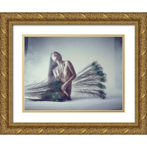 Feathers Gold Ornate Wood Framed Art Print with Double Matting by Milillo, Marco