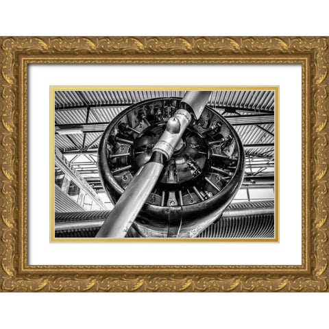 Propellor Engine Gold Ornate Wood Framed Art Print with Double Matting by Ronin