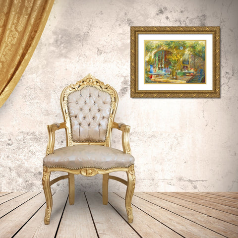 Terrasse - Le petit cafe Gold Ornate Wood Framed Art Print with Double Matting by Messely, Johan