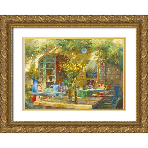 Terrasse - Le petit cafe Gold Ornate Wood Framed Art Print with Double Matting by Messely, Johan