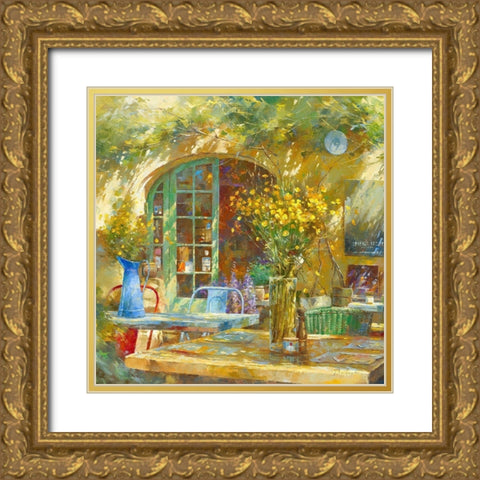 Terrasse - Le petit cafe Gold Ornate Wood Framed Art Print with Double Matting by Messely, Johan