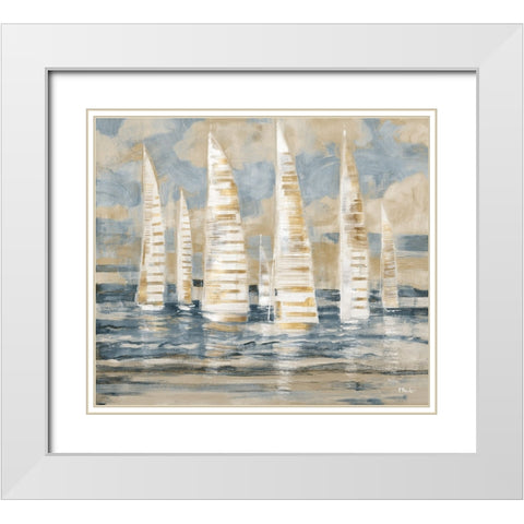 Regatta Collage - Gold White Modern Wood Framed Art Print with Double Matting by Brent, Paul
