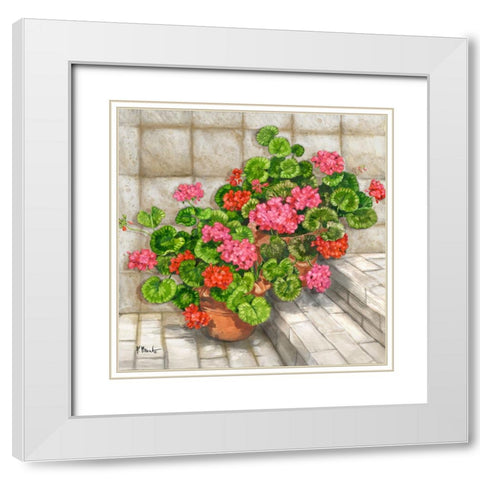 Summer Geraniums Square - Beige White Modern Wood Framed Art Print with Double Matting by Brent, Paul
