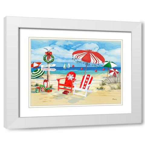 Holiday Beach Signs - Snowflakes White Modern Wood Framed Art Print with Double Matting by Brent, Paul