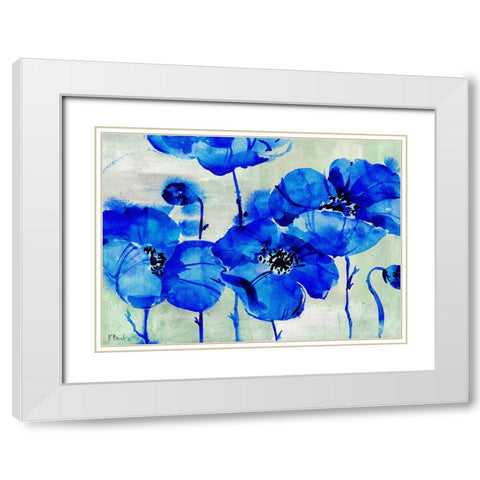 Amalfi Poppies - Blue White Modern Wood Framed Art Print with Double Matting by Brent, Paul