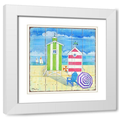 Beach Huts Square II White Modern Wood Framed Art Print with Double Matting by Brent, Paul