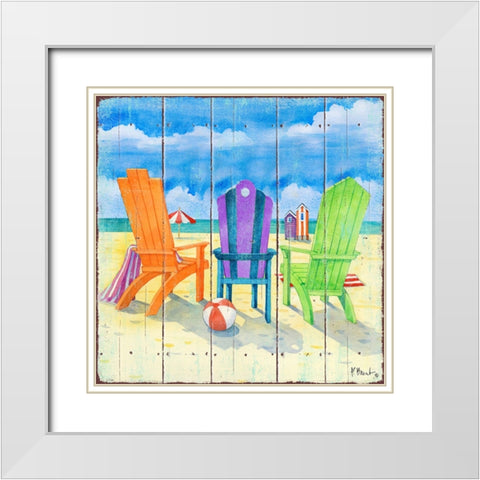 Beach Chairs Square II White Modern Wood Framed Art Print with Double Matting by Brent, Paul