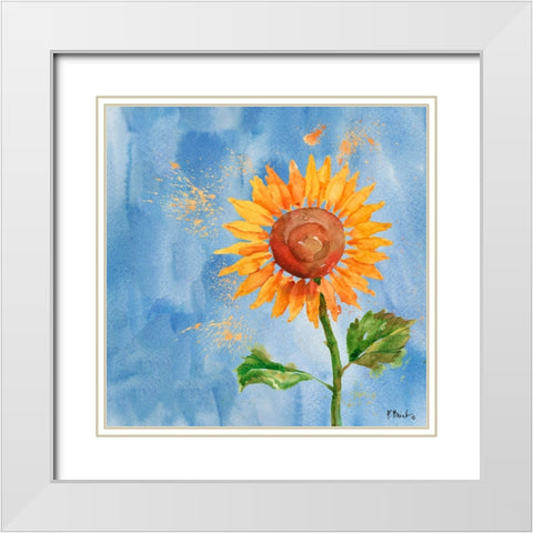 Arianna Sunflowers III - Sky Blue White Modern Wood Framed Art Print with Double Matting by Brent, Paul