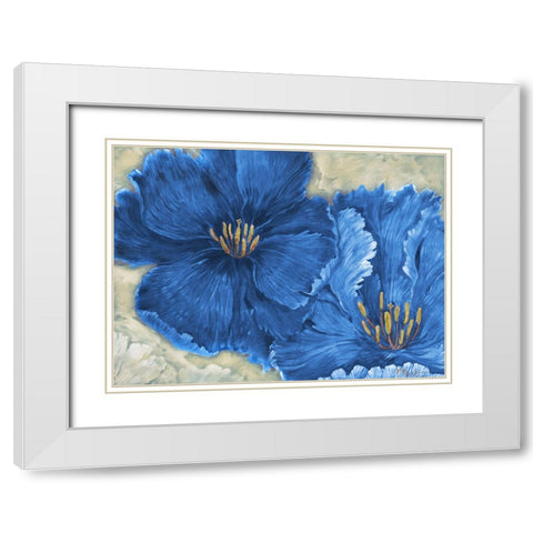 Floral Explosion - Blue White Modern Wood Framed Art Print with Double Matting by Brent, Paul