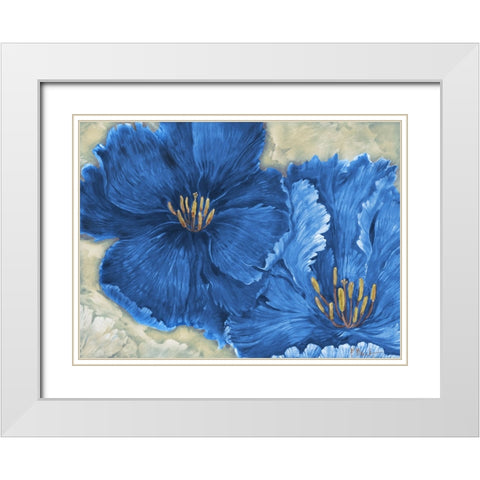 Floral Explosion - Blue White Modern Wood Framed Art Print with Double Matting by Brent, Paul