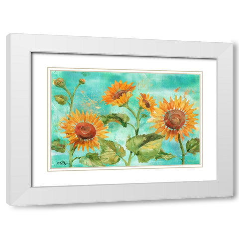 Arianna Sunflowers Horizontal White Modern Wood Framed Art Print with Double Matting by Brent, Paul