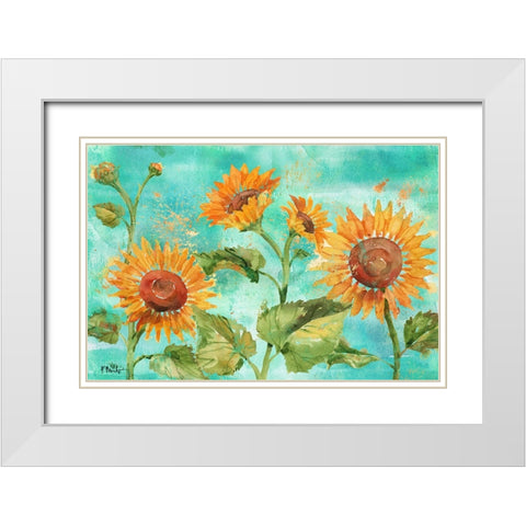 Arianna Sunflowers Horizontal White Modern Wood Framed Art Print with Double Matting by Brent, Paul