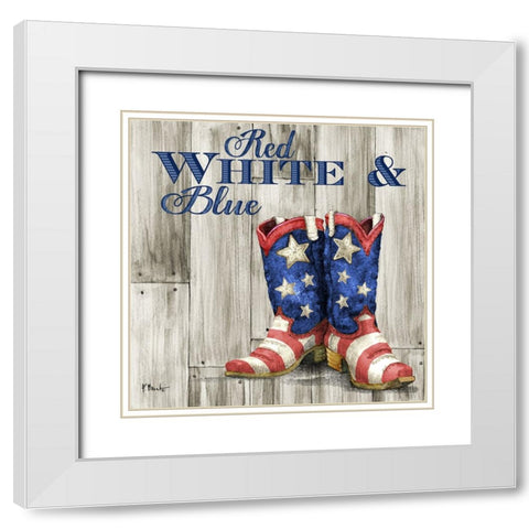 Patriotic Boots II White Modern Wood Framed Art Print with Double Matting by Brent, Paul