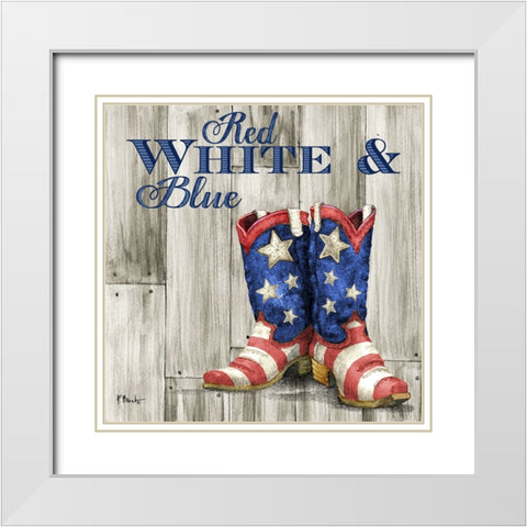 Patriotic Boots II White Modern Wood Framed Art Print with Double Matting by Brent, Paul