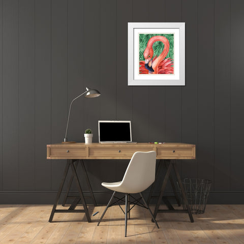 Fab Flamingo - Palms White Modern Wood Framed Art Print with Double Matting by Brent, Paul