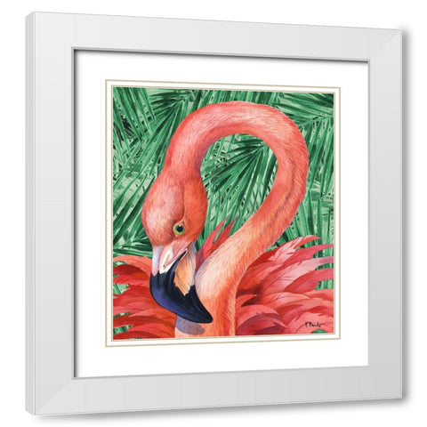 Fab Flamingo - Palms White Modern Wood Framed Art Print with Double Matting by Brent, Paul